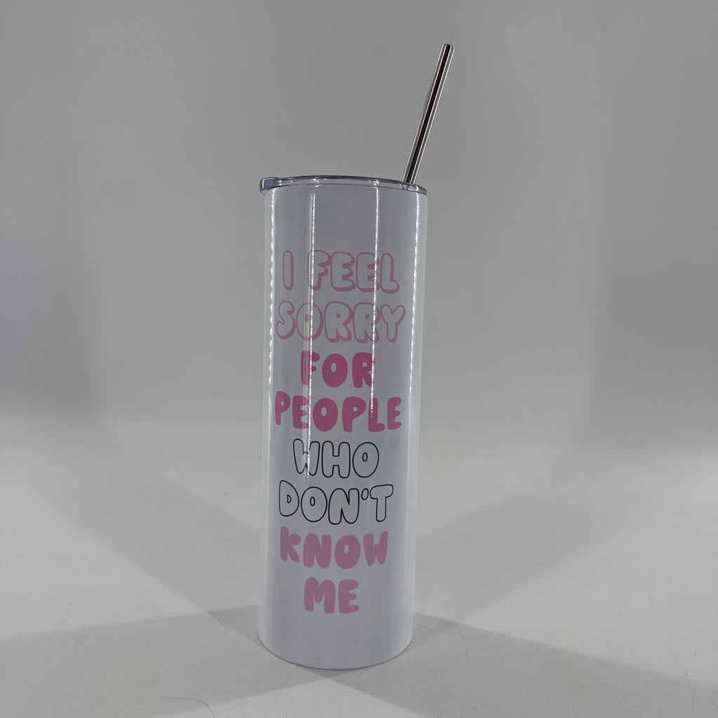 white & pink tumbler w/ straw