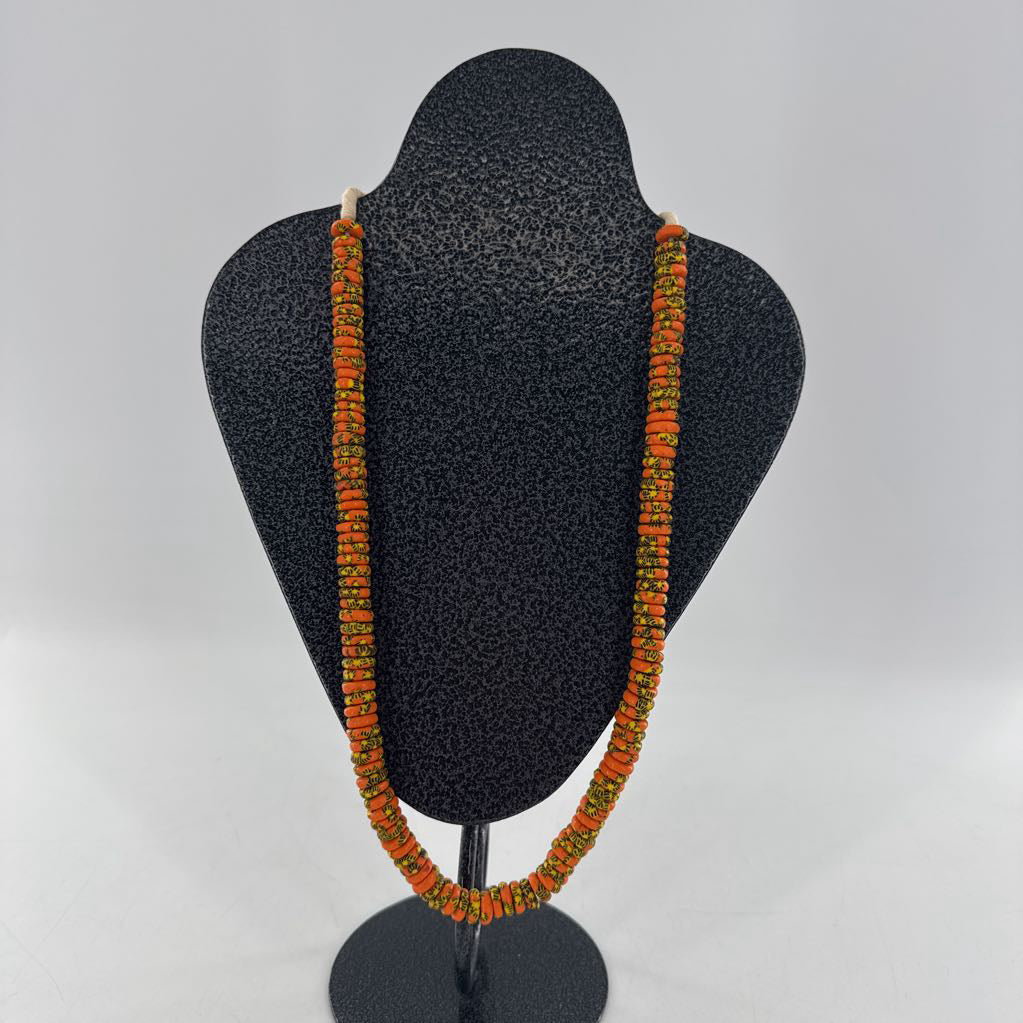 R58 13" orange & yellow glass disc necklace