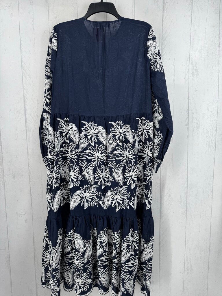 M flo embroidered split neck l/s dress