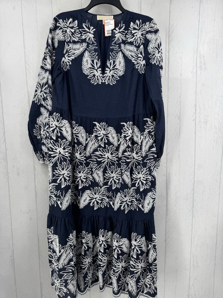 M flo embroidered split neck l/s dress