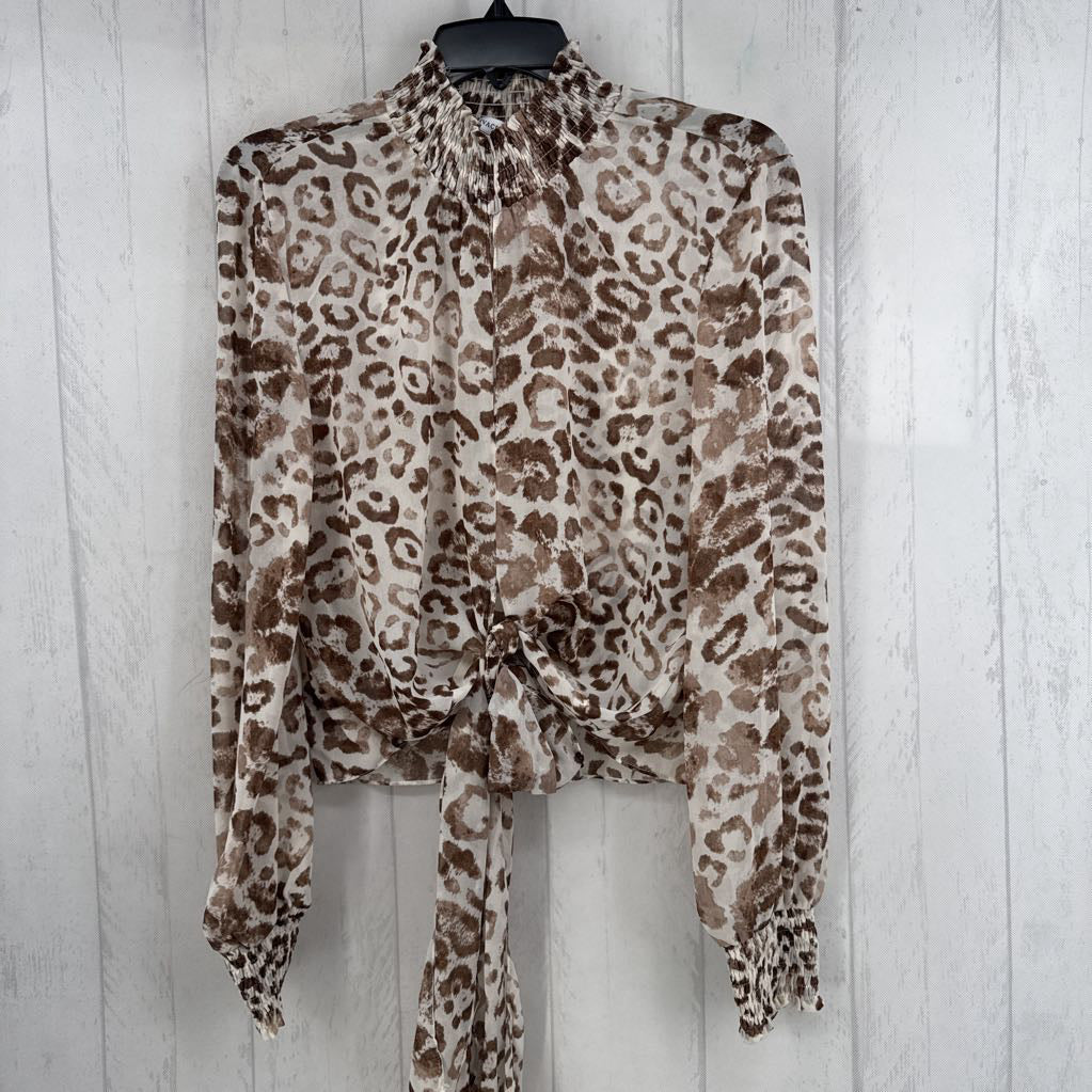 M animal print tie front l/s top