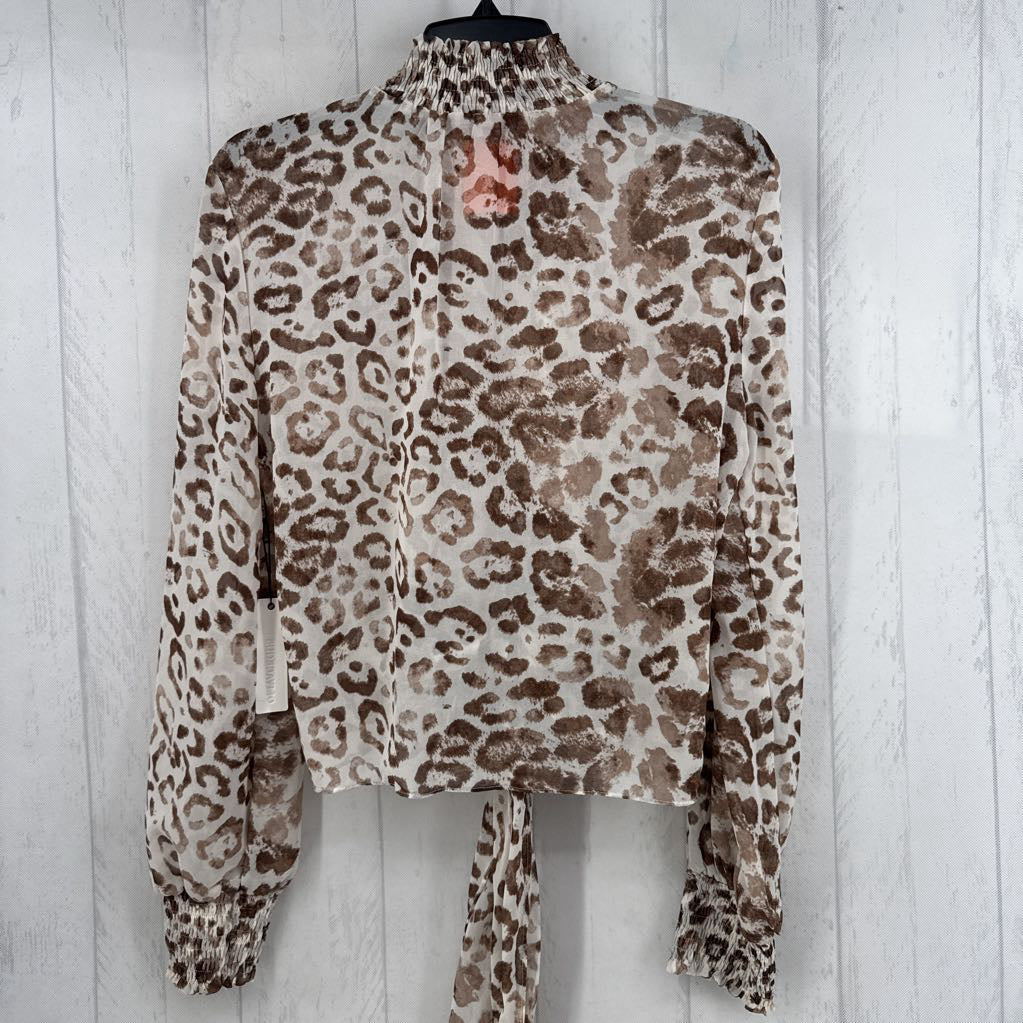 M animal print tie front l/s top
