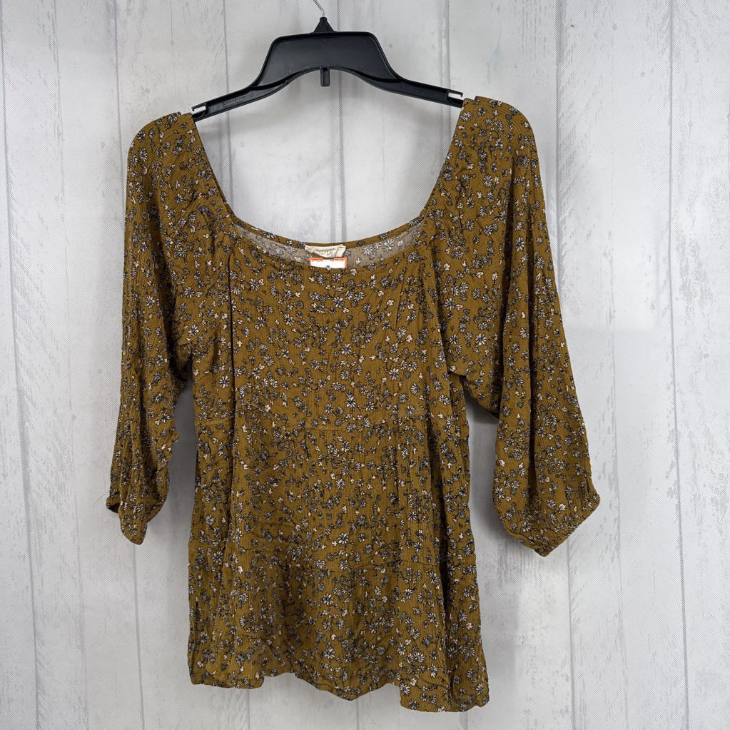 M flo print 3/4 slv peplum top