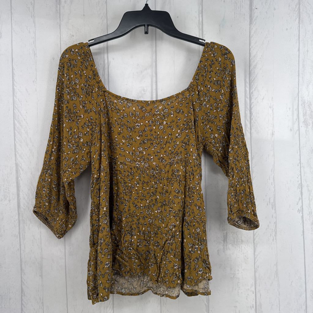 M flo print 3/4 slv peplum top