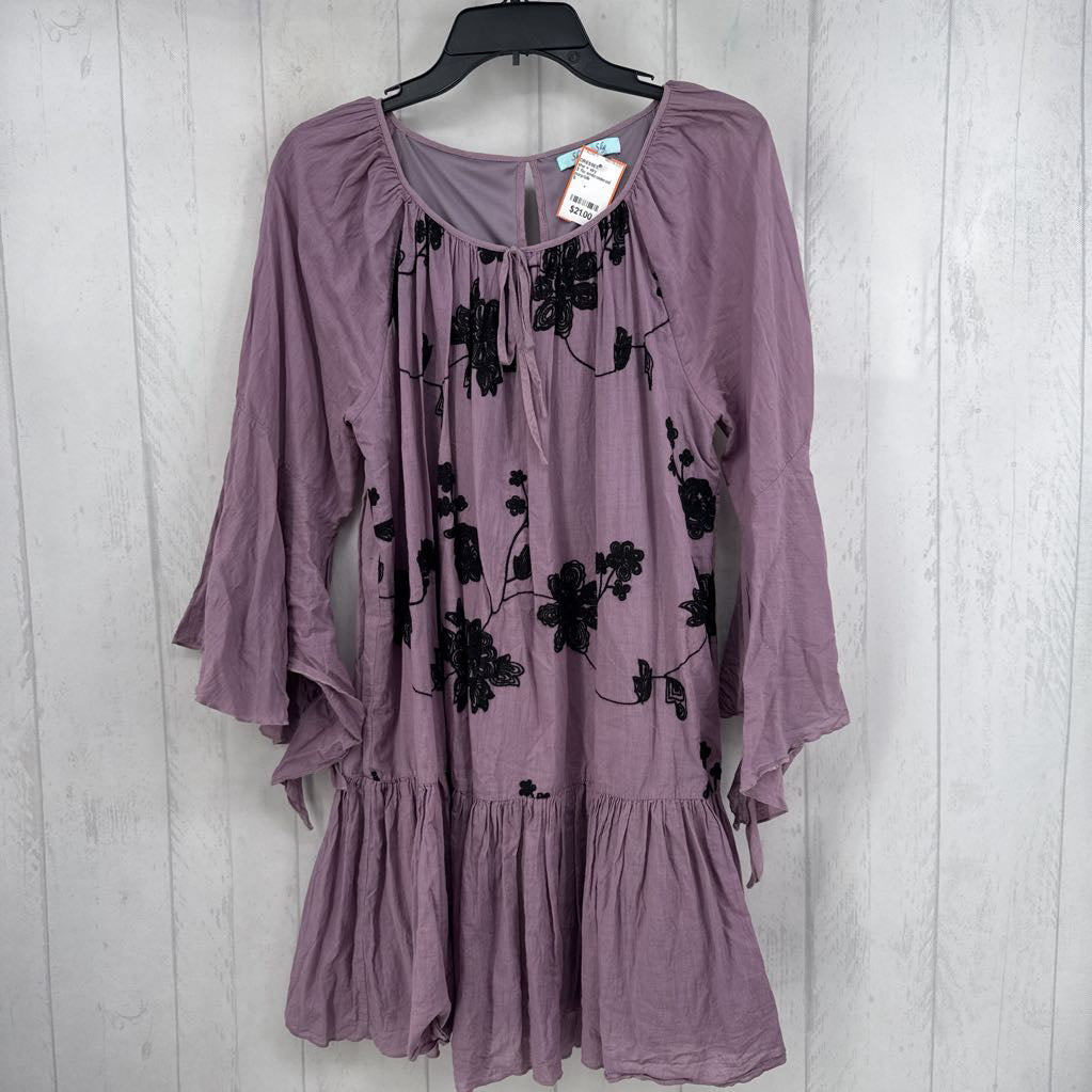 S flo embroidered flutter slv dress