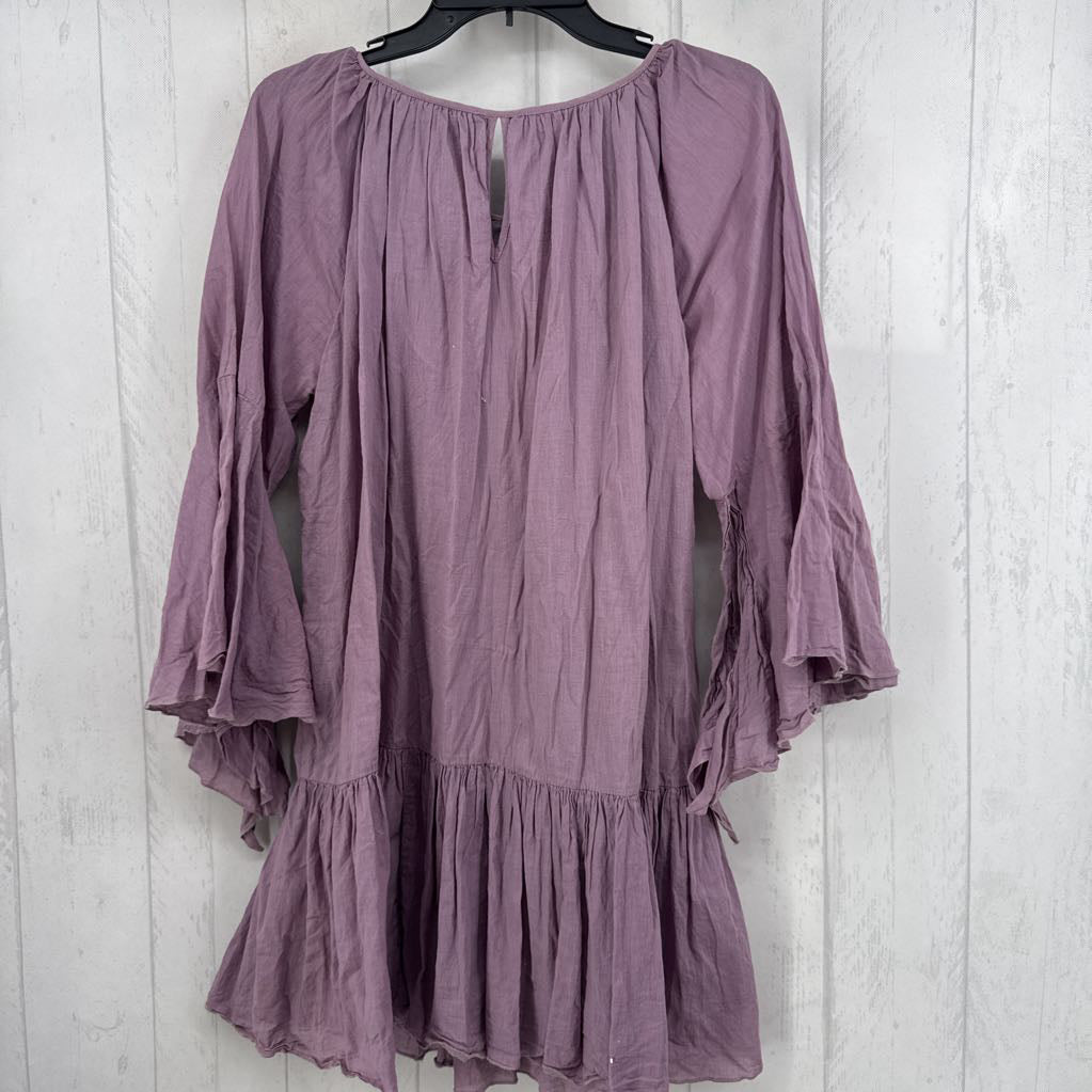 S flo embroidered flutter slv dress
