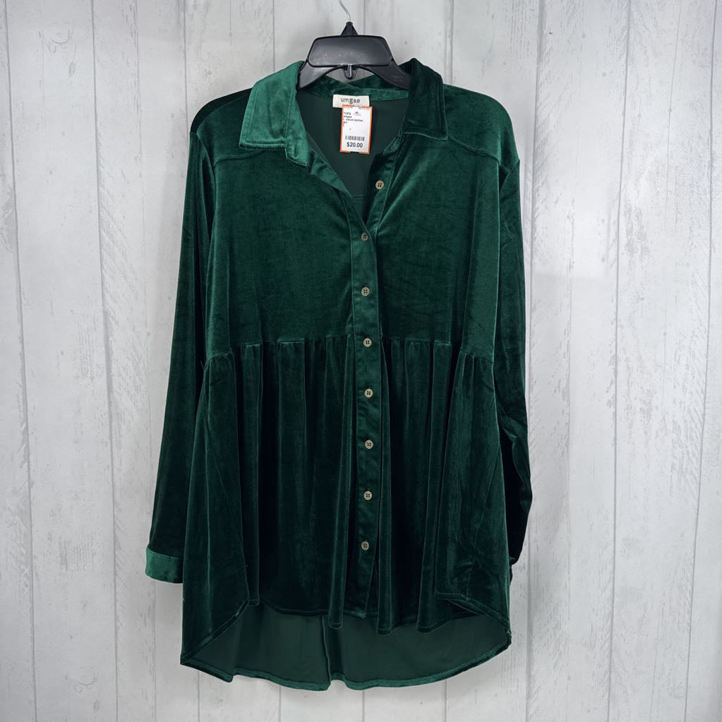 L velvet button down l/s babydoll top