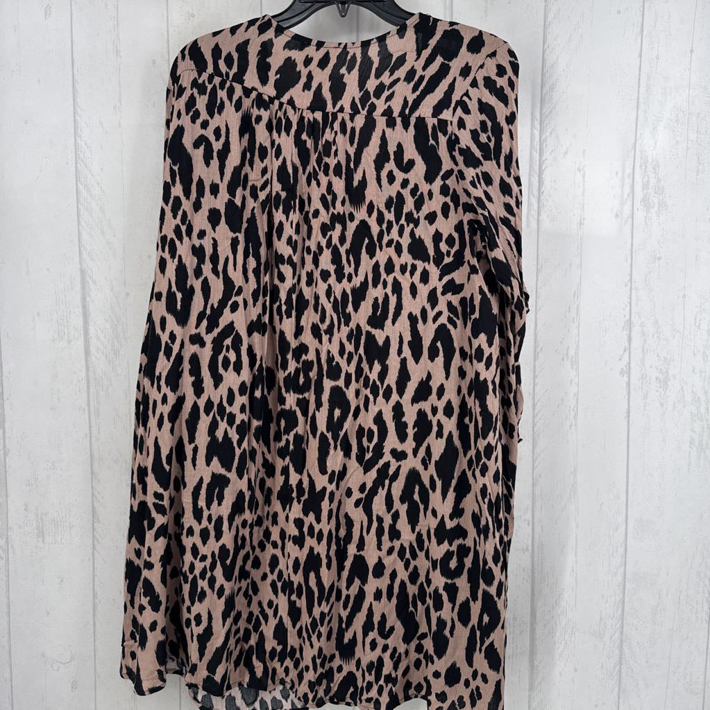 M animal print split neck ruffled slv dress