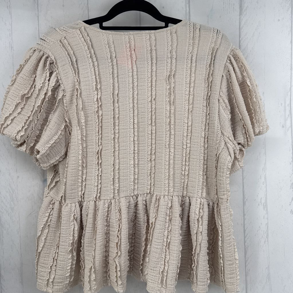 L lace bow front s/s peplum top