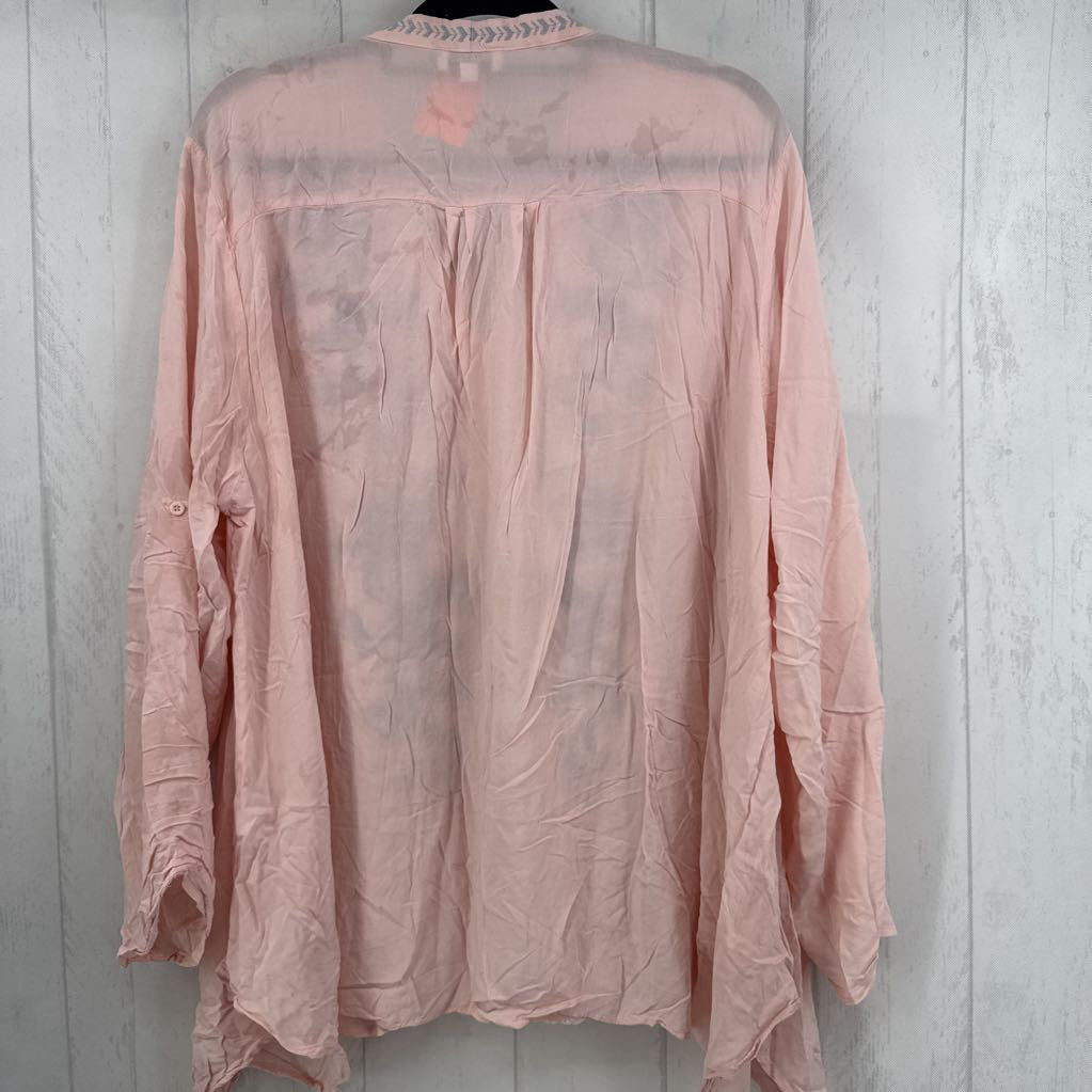 3X flo embroidered v-neck l/s top