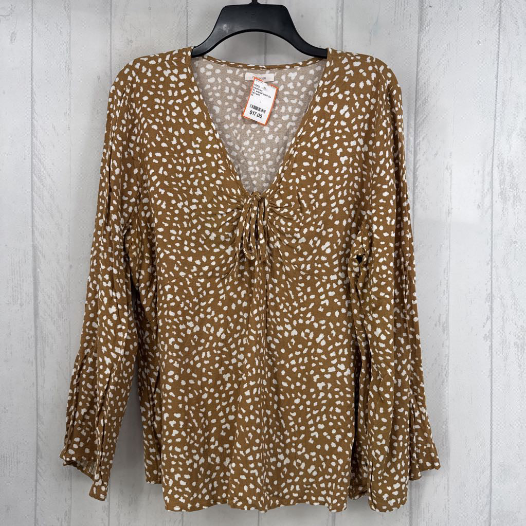 XL animal print tie front l/s top