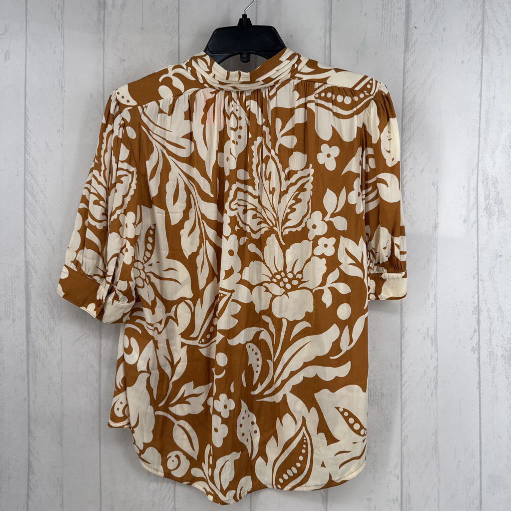 L flo print button down s/s top