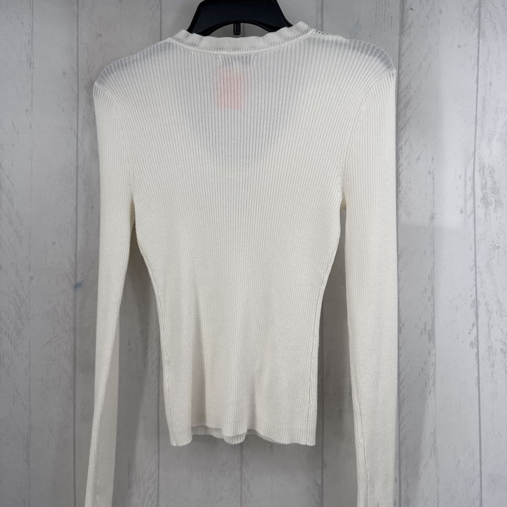 M rib knit ruffled v-neck l/s top