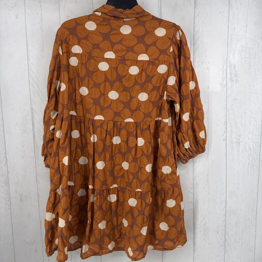 L flo print button down tiered l/s dress