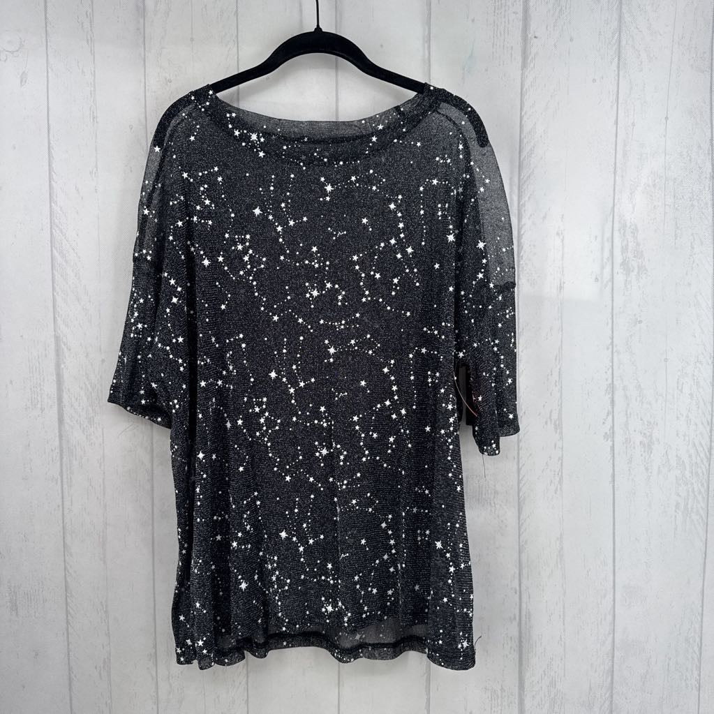 L sheer mesh star pattern s/s top