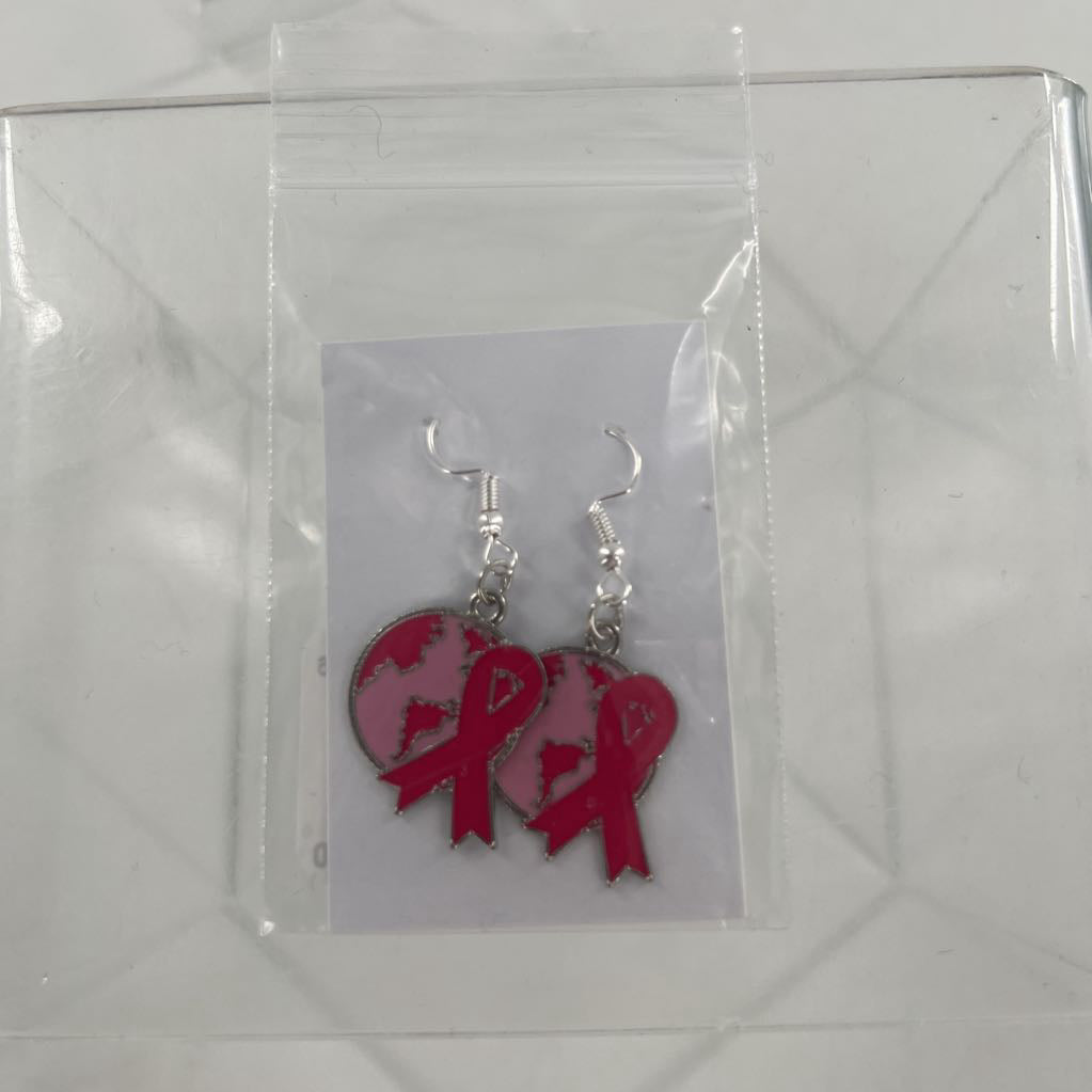pink ribbon w/ globe earrings