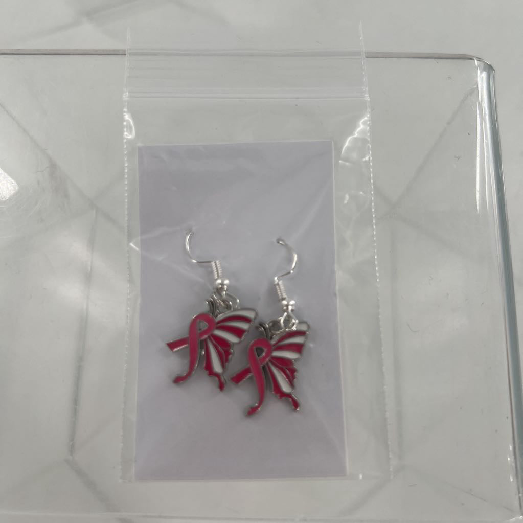 pink ribbon w/ butterfly wing earrings