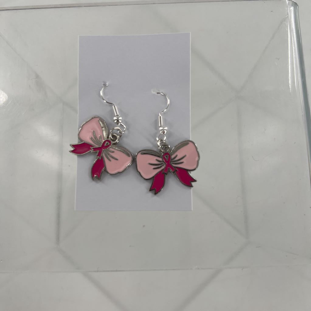 pink ribbon w/ bow earrings