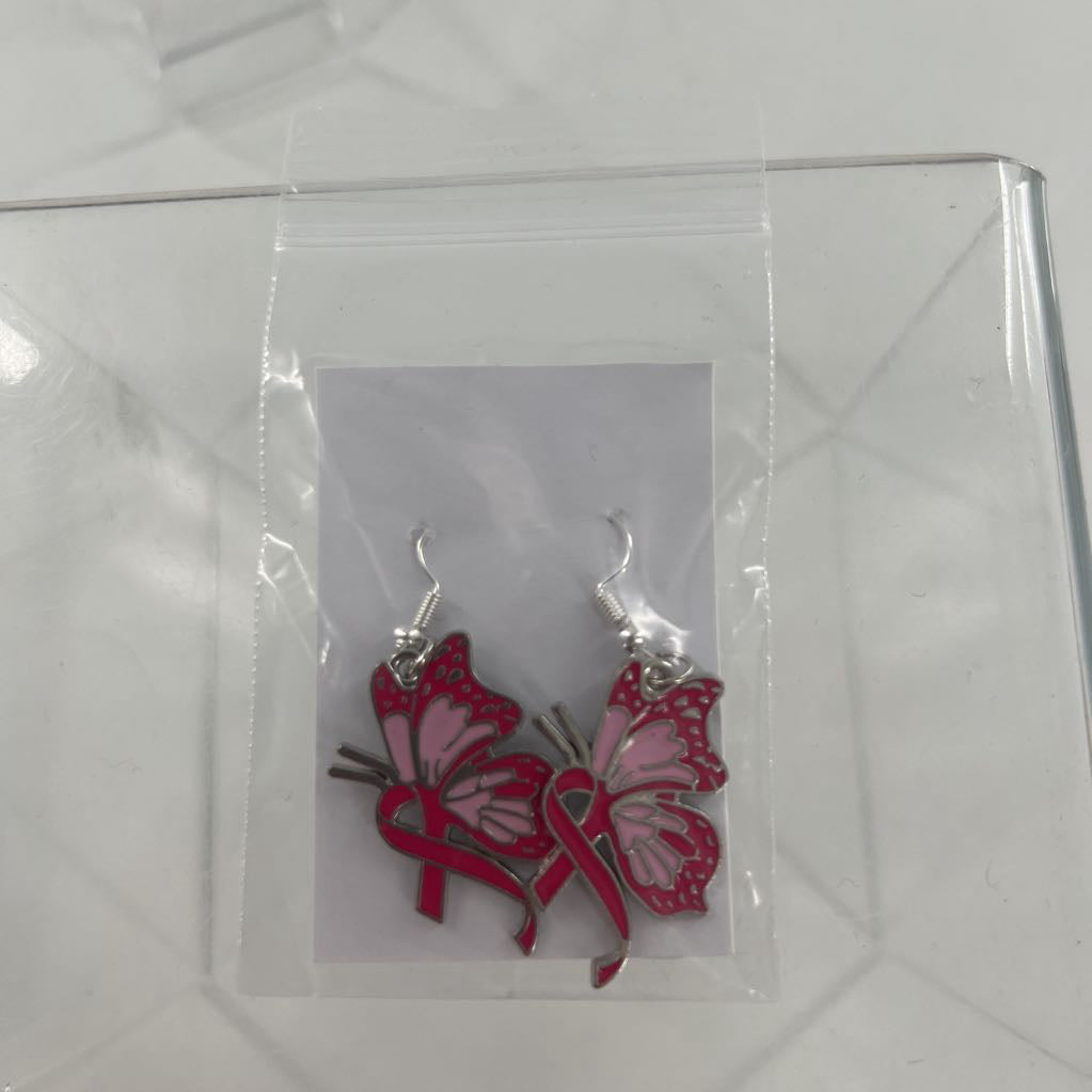 pink ribbon w/ butterfly earrings