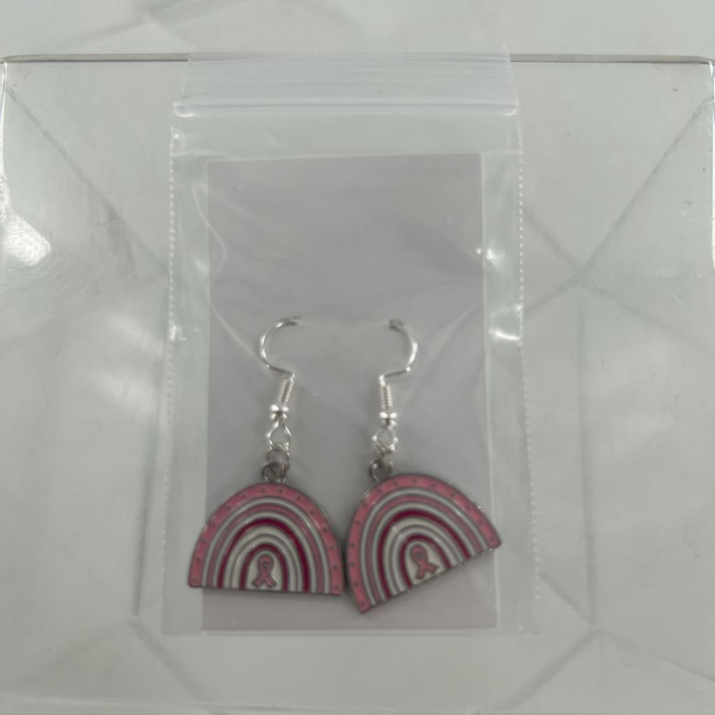 pink ribbon w/ rainbow earrings