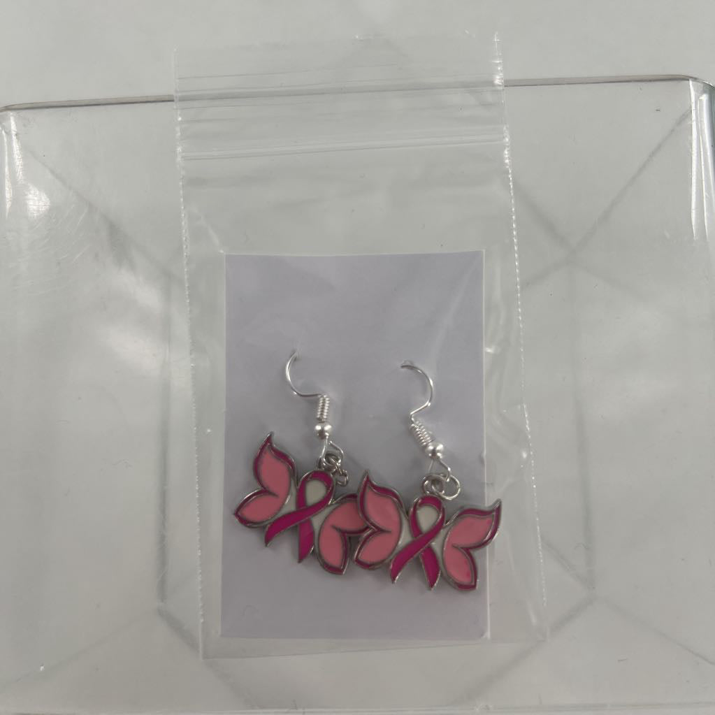 pink ribbon w/ butterfly wings earrings