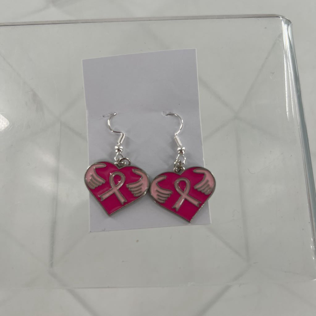 pink ribbon w/ heart earrings