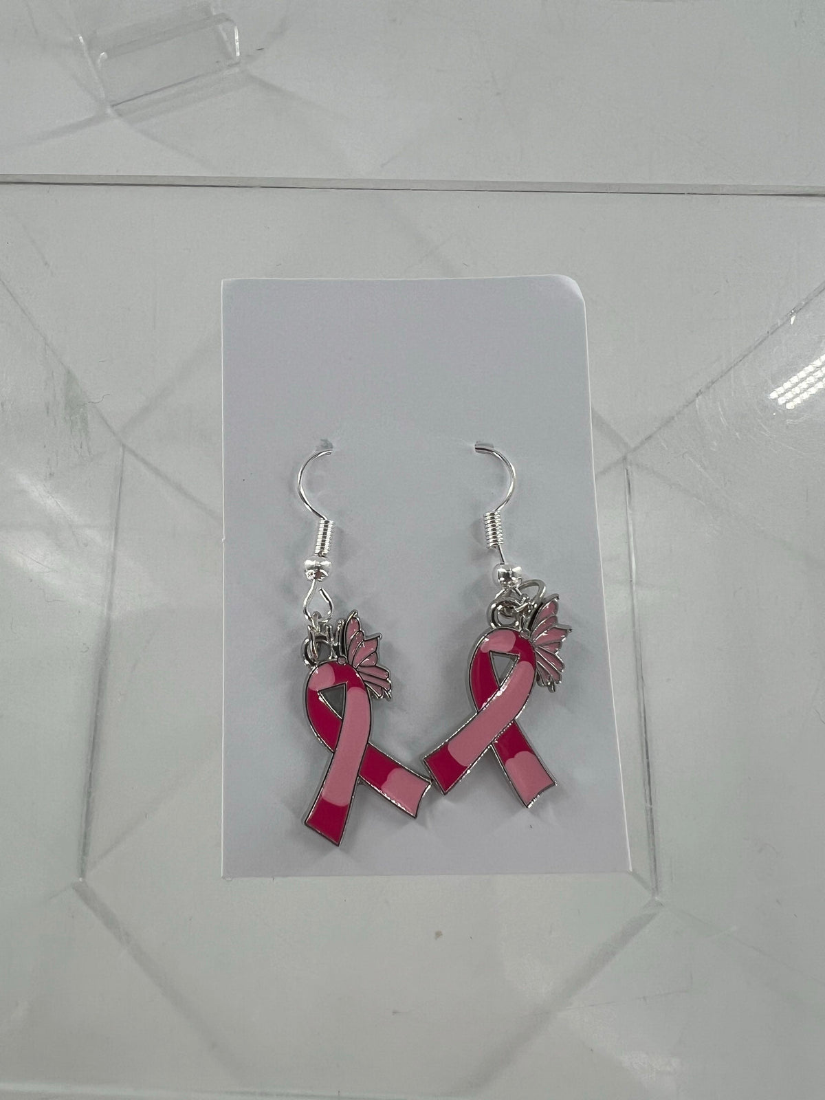 two toned pink ribbon earrings