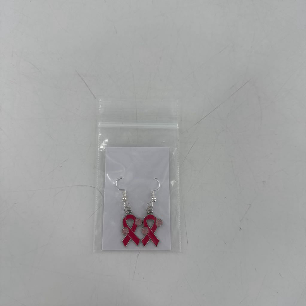 pink ribbon w/ pink flowers earrings