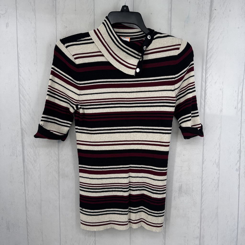 M ribbed striped t-neck s/s top