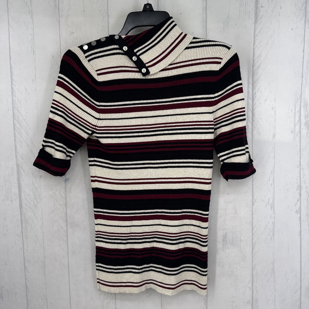 M ribbed striped t-neck s/s top