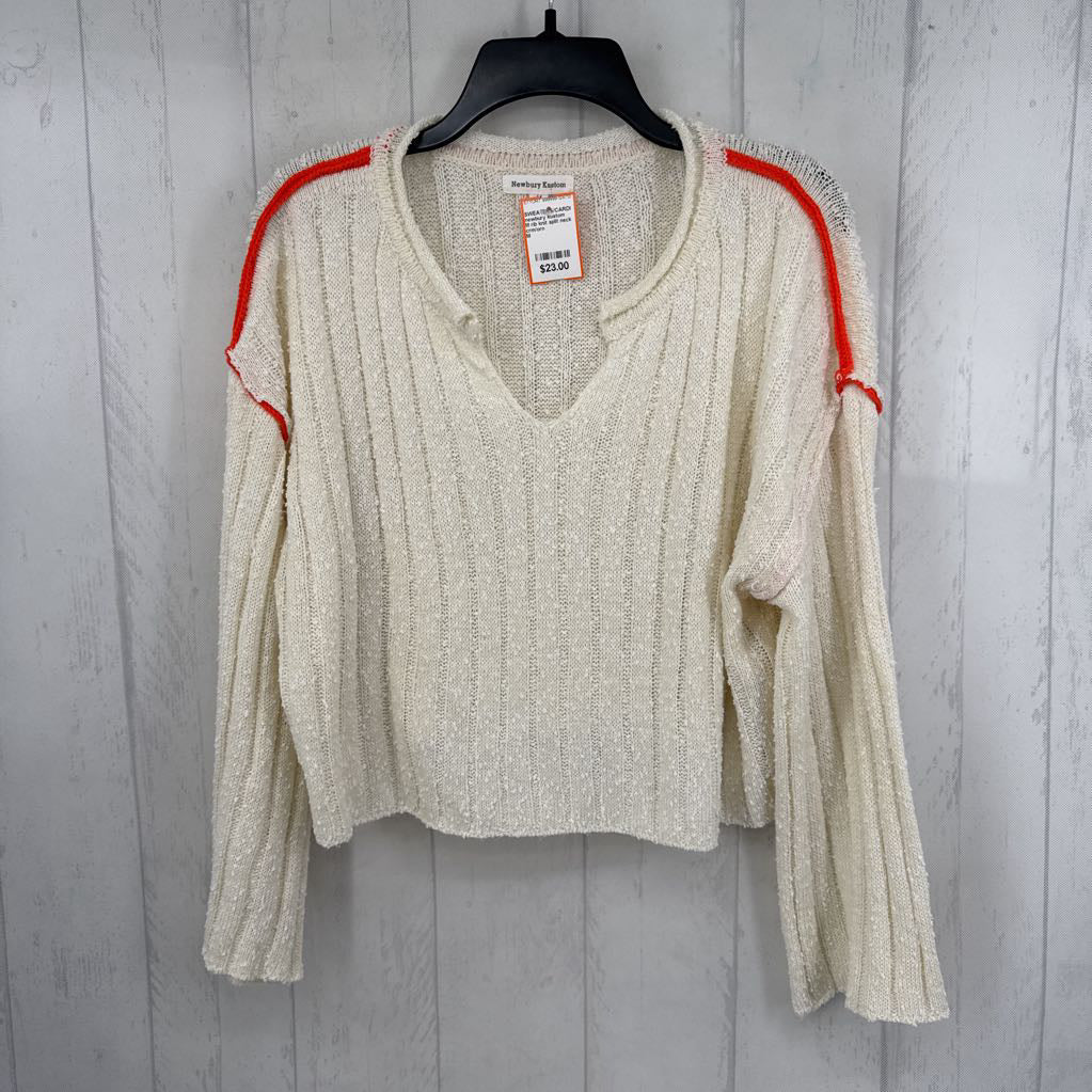 M rib knit split neck sweater