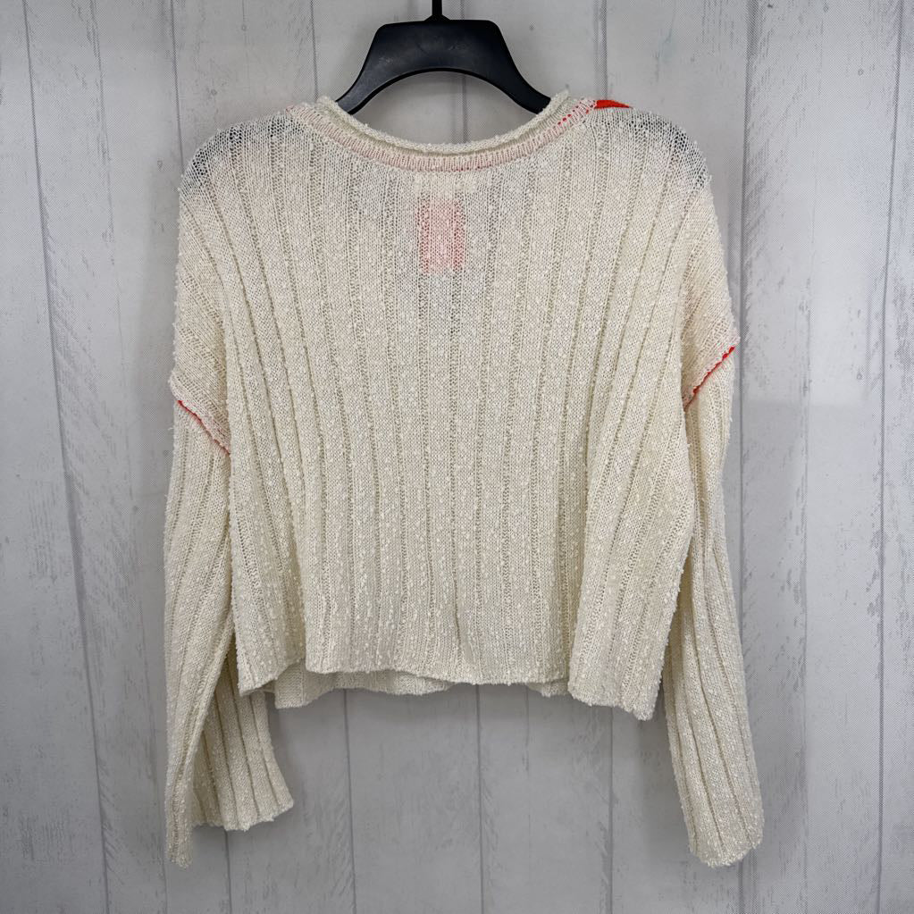 M rib knit split neck sweater