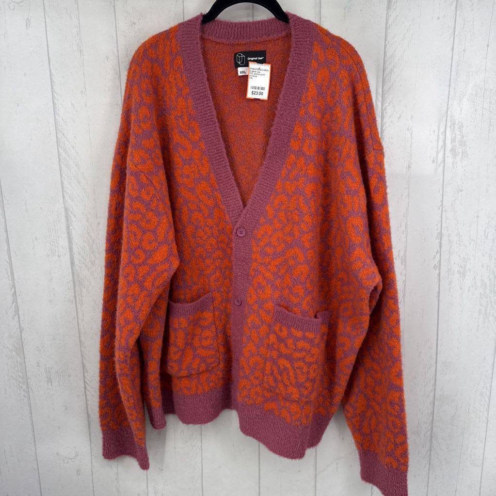 XXL animal print button front cardi