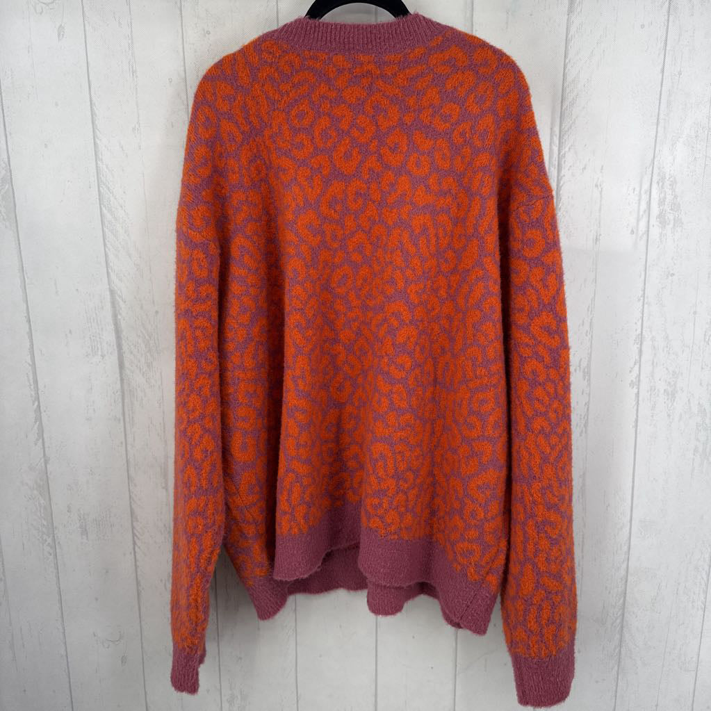 XXL animal print button front cardi