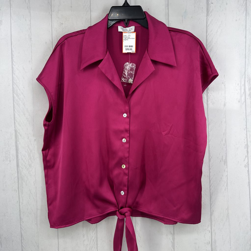 L silky button down s/s top