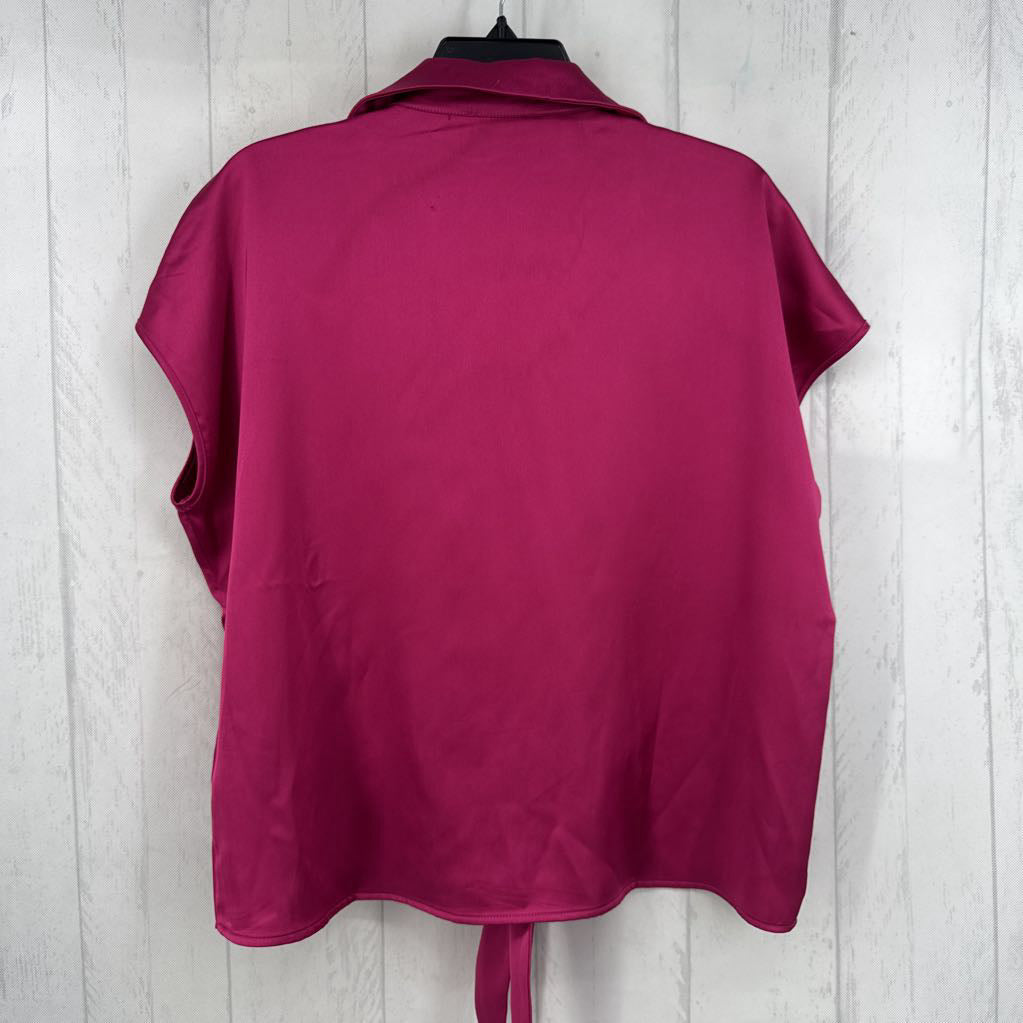 L silky button down s/s top