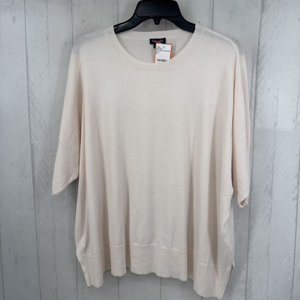 XL round neck drop shoulder s/s knit top
