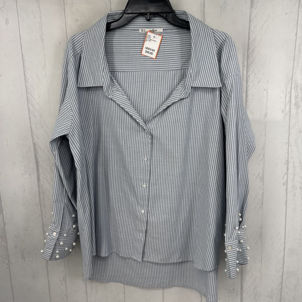 M striped pearl embelished button down l/s top