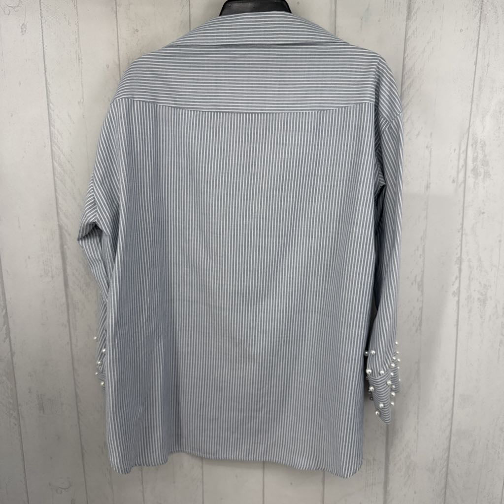 M striped pearl embelished button down l/s top