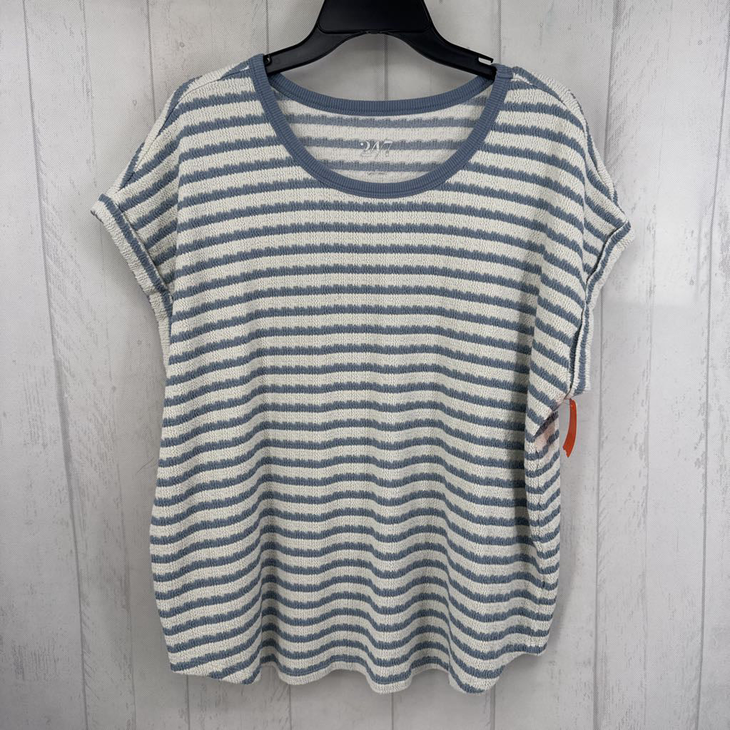 XL textured striped cap slv top