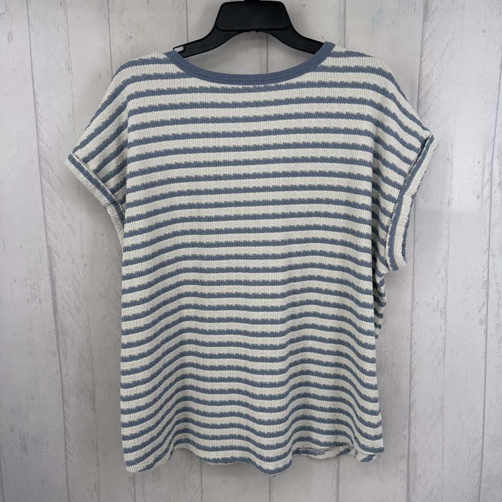 XL textured striped cap slv top