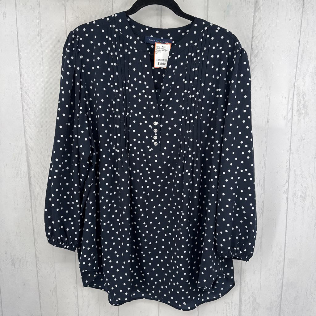 1X polka dot split neck 3/4 slv top