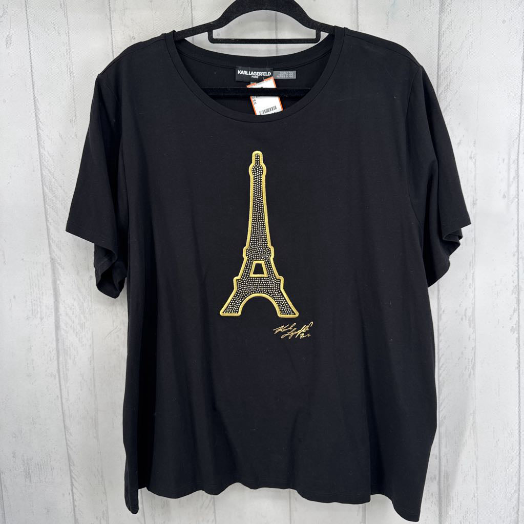 2X embelished eiffel tower s/s top