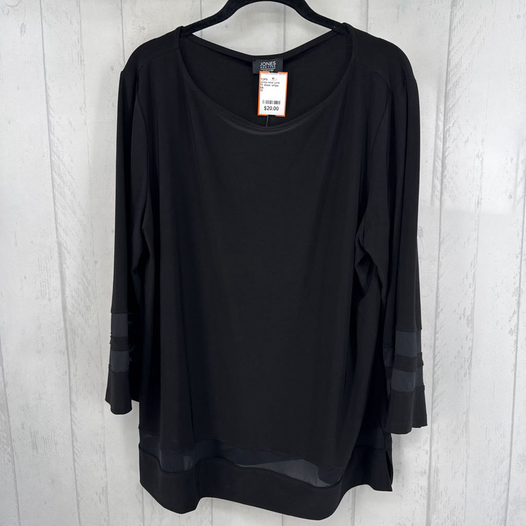 1X sheer stripe accent 3/4 slv top