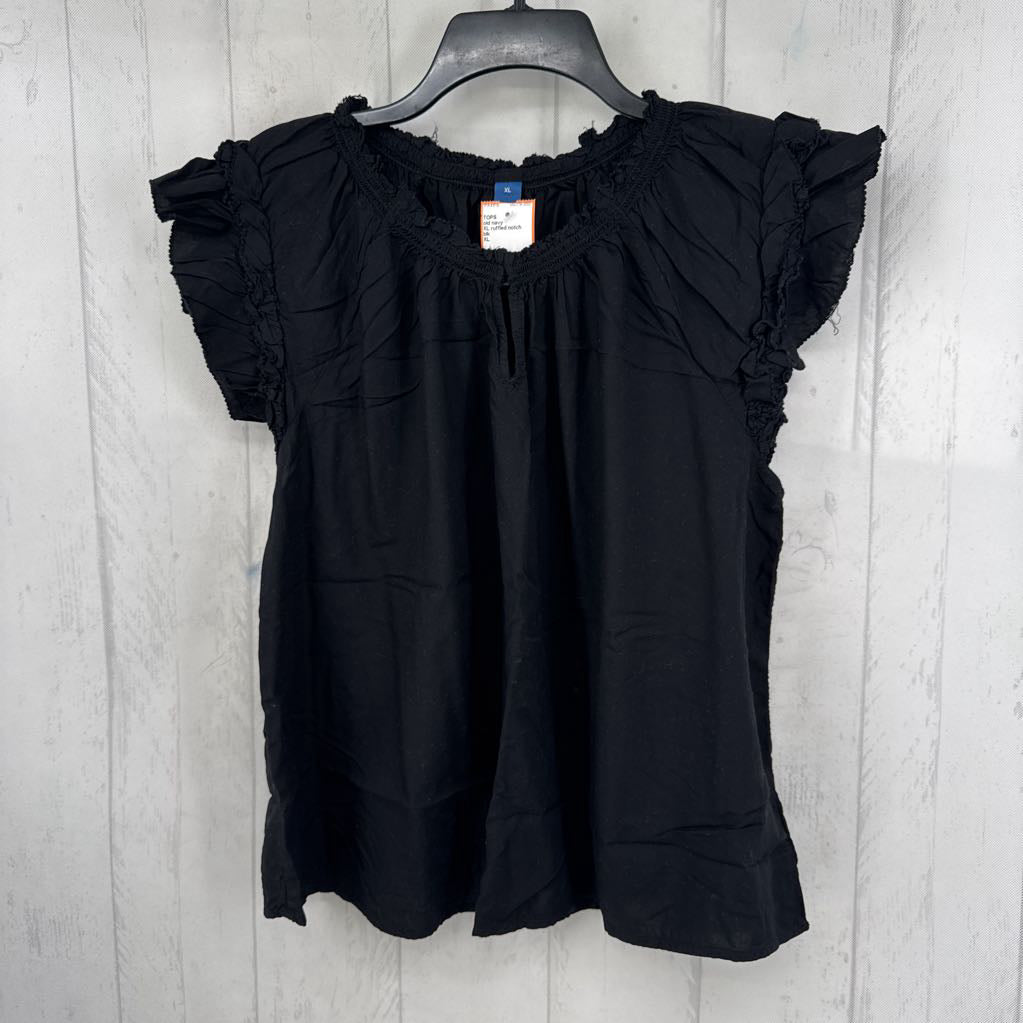 XL ruffled notch neck flutter slv top