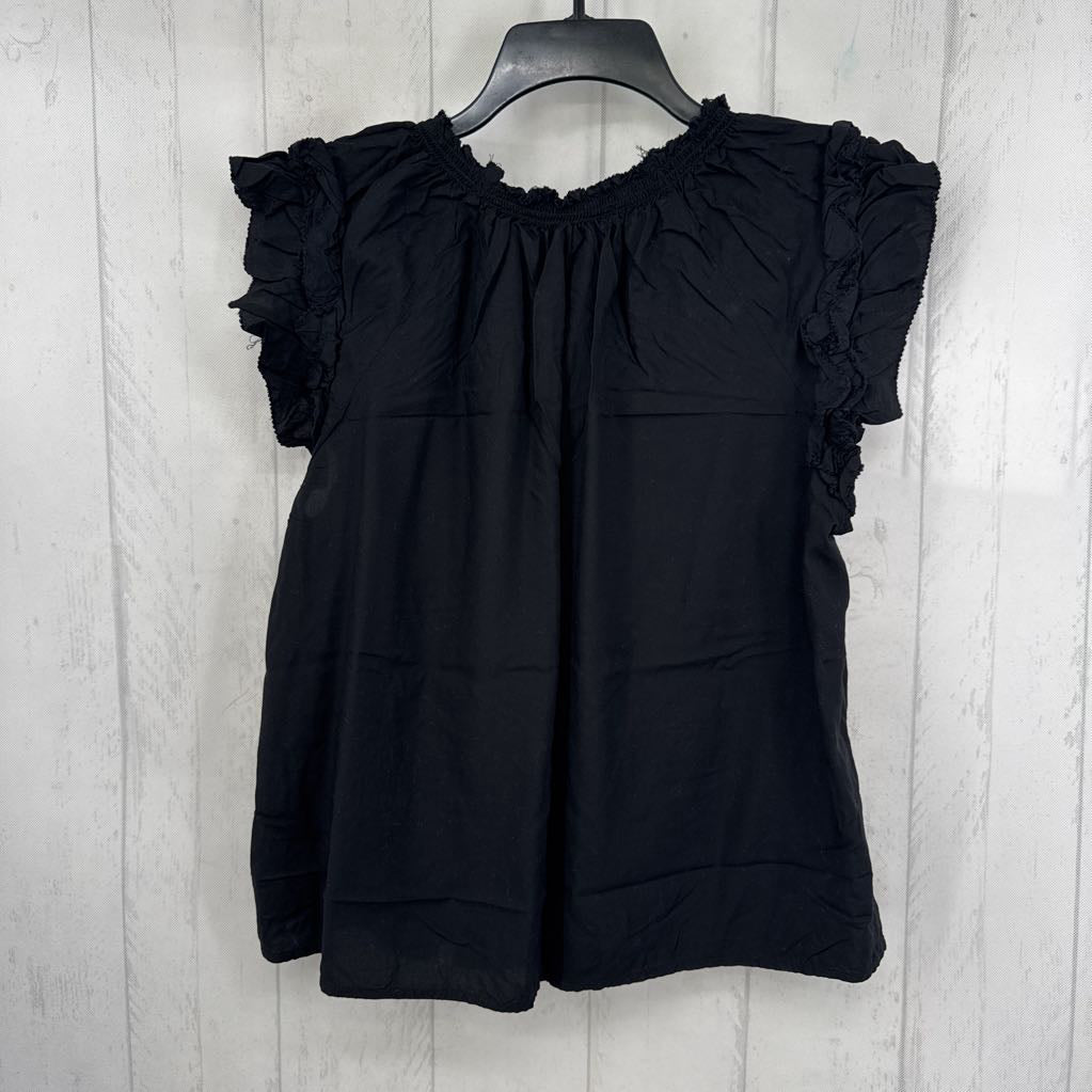 XL ruffled notch neck flutter slv top
