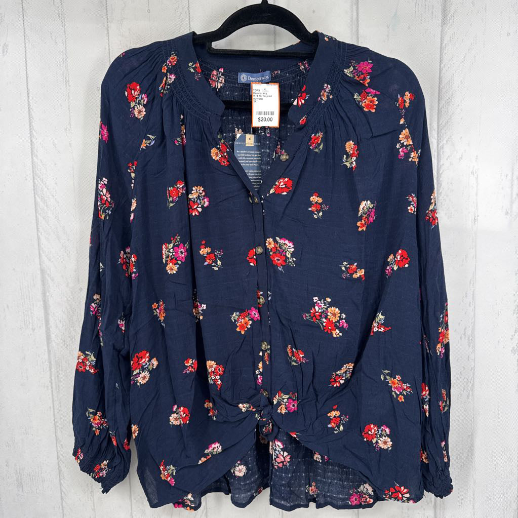 R74 1X flo print button down l/s top