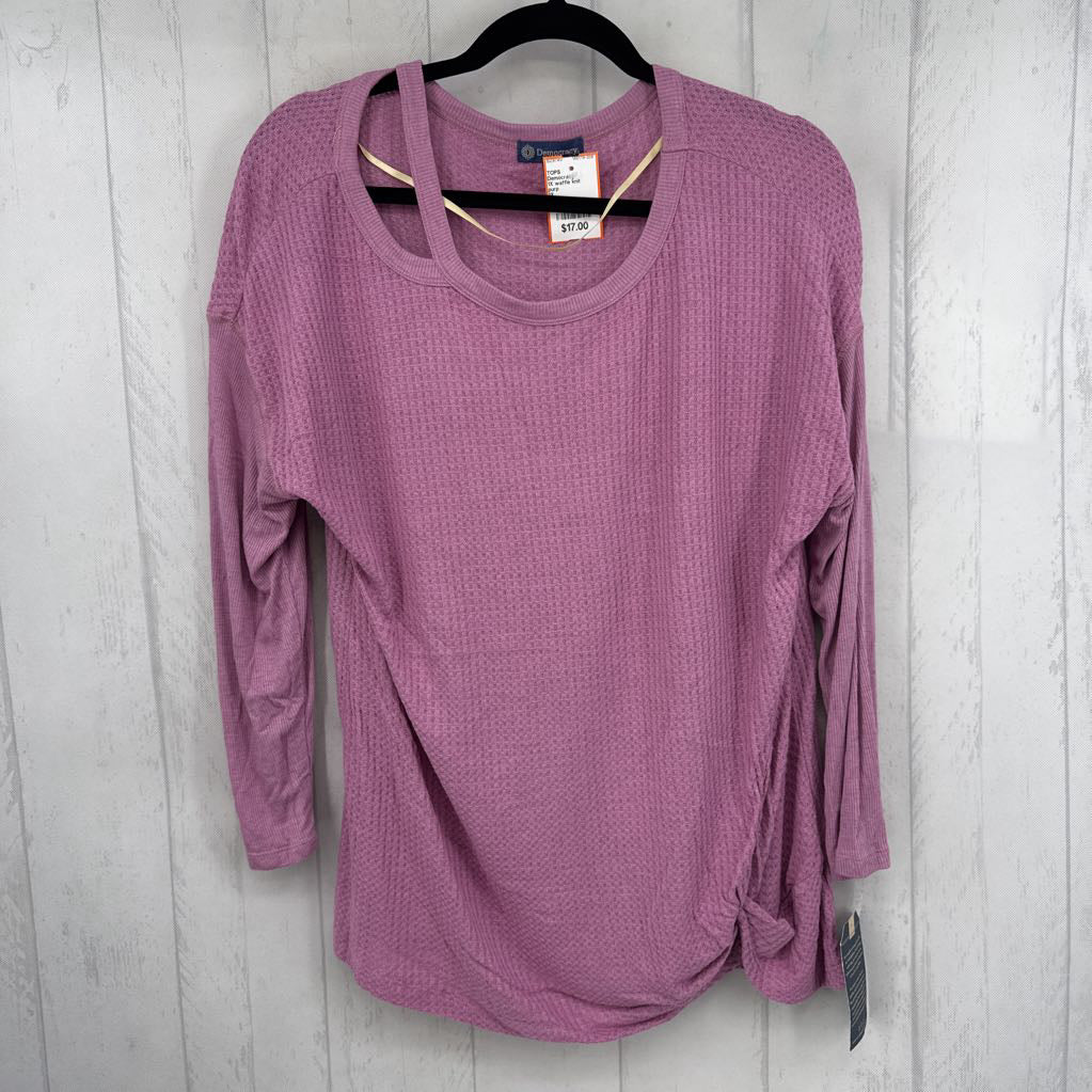 1X waffle knit cutout l/s top