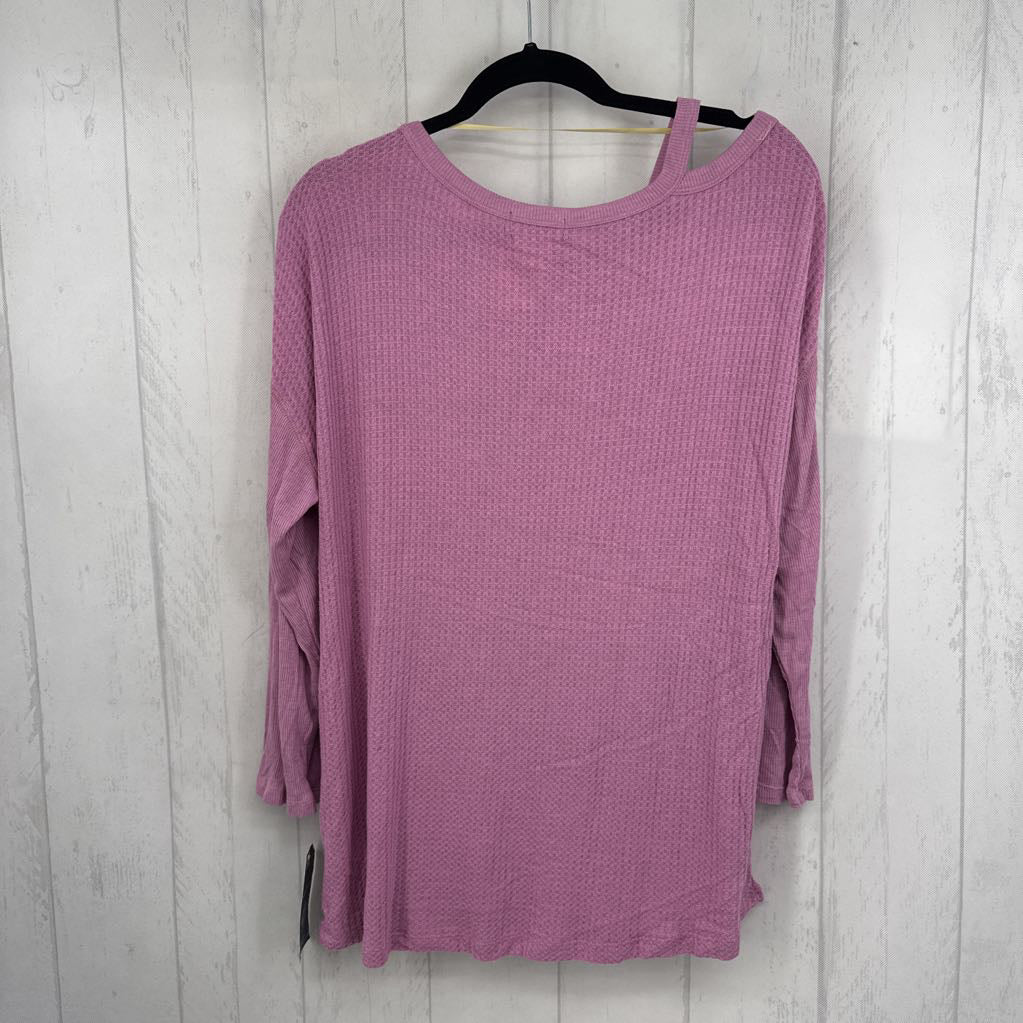 1X waffle knit cutout l/s top