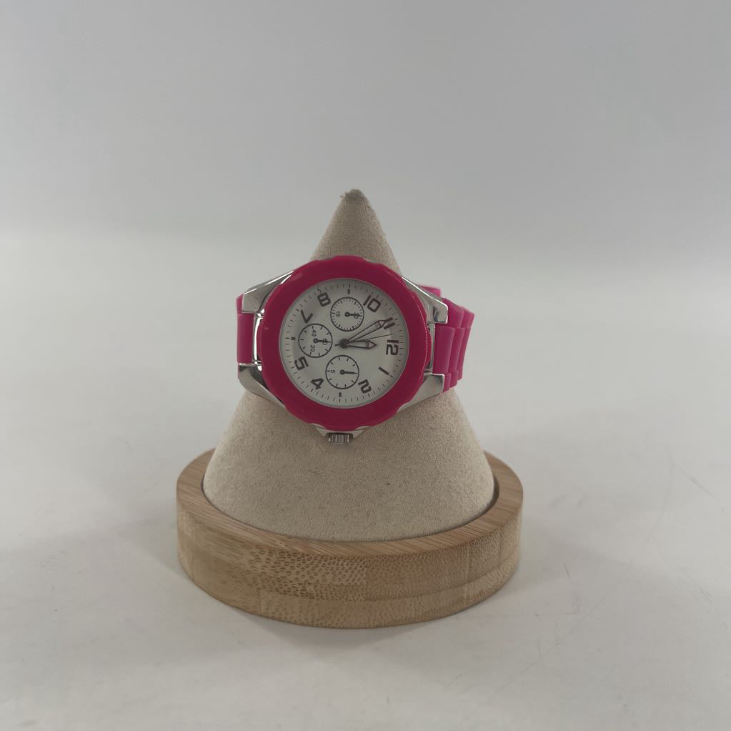 pink silicone-strap watch